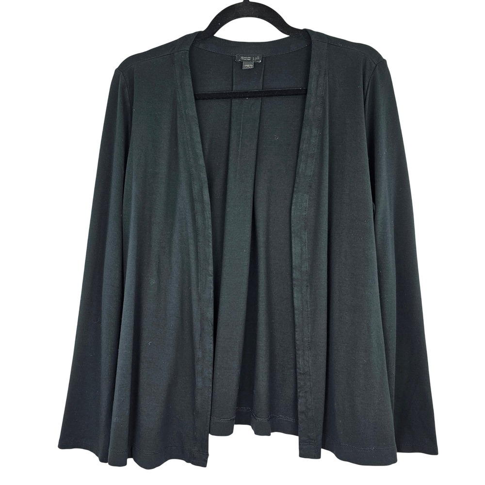 J. Jill Wearever Black Open Front Cardigan Pleated Back‎ Jersey Knit Medium